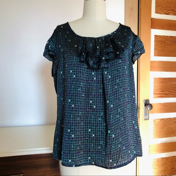 Clara Vitti satin top with ruffles size L green - Picture 2 of 6